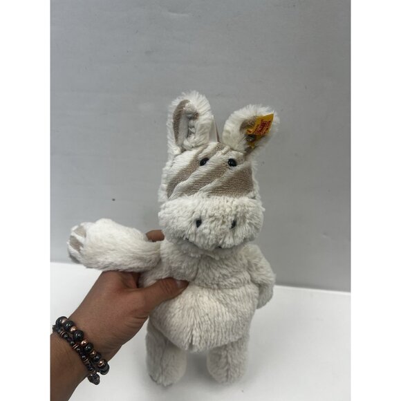 STEIFF Stripie Zebra 8 Inch Creme Plush Stuffed Animal Made In Germany 068874 - Picture 4 of 7